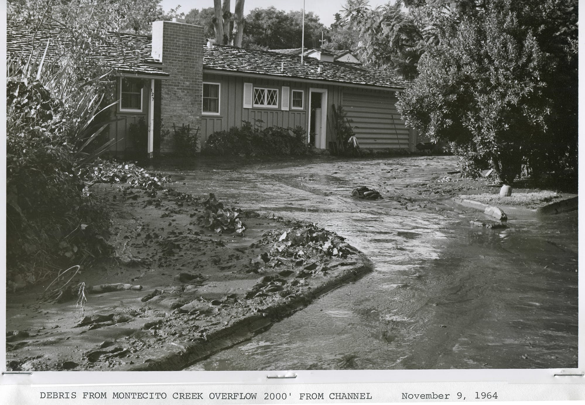 Montecito Creek overflow after Coyote Fire, 1964