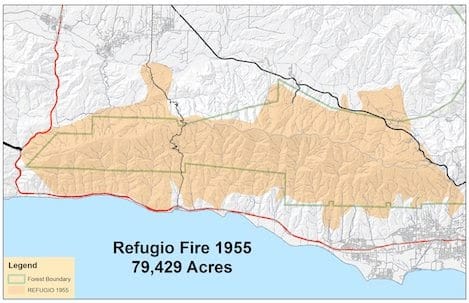 Map of the Refugio Fire burn area, 1955